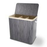 Coș de rufe cu 3 compartimente, bambus, 150L, gri