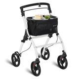 Cadru de mers pliabil cu tavă și geantă, aluminiu, alb, 110&nbsp;