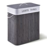 Coș rufe 2 compartimente, bambus, design gri, 100L