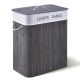 Coș rufe 2 compartimente, bambus, design gri, 100L