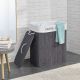 Coș rufe 2 compartimente, bambus, design gri, 100L