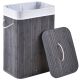 Coș de rufe pliabil bambus, capac, 72L, sac lavabil, gri
