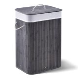 Coș de rufe pliabil bambus, capac, 72L, sac lavabil, gri