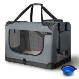 Cutie transport pliabilă pentru câini mici, ventilată, gri