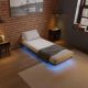 Pat metalic modern cu LED, 90x200 cm, somier lamelar, negru