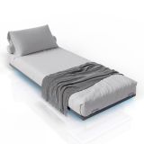 Pat metalic modern cu LED, 90x200 cm, somier lamelar, negru