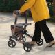 Cadru de mers pliabil din aluminiu cu scaun și geantă, maro