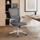 Scaun de birou ergonomic gri/alb cu suport lombar și tetieră