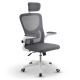 Scaun de birou ergonomic gri/alb cu suport lombar și tetieră