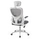 Scaun de birou ergonomic gri/alb cu suport lombar și tetieră