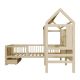 Pătuț natural pentru copii în formă de căsuță, cu spațiu de