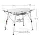 Masă camping aluminiu cu raft, înălțime reglabilă, 90x52 cm