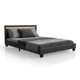 Pat cu LED Paris, piele ecologică, 140x200 cm, design negru