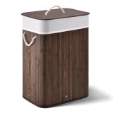 Coș de rufe pliabil bambus, 72L, capac, maro, sac lavabil