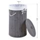 Coș de rufe rotund din bambus 55L cu capac și sac textil
