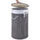 Coș de rufe rotund din bambus 55L cu capac și sac textil
