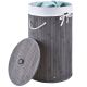Coș de rufe rotund din bambus 55L cu capac și sac textil