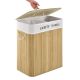 Coș de rufe dublu din bambus, 100L, cu sac detașabil