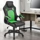Scaun ergonomic birou verde-negru, suport lombar, piele ec,