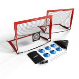 Porți fotbal pliabile cu accesorii, 2 bucăți, roșu, 120x90x