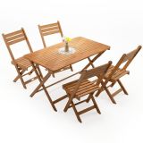 Set exterior pliabil din lemn de acacia: masă și 4 scaune