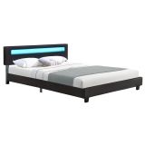 Pat tapițat negru cu LED, 160x200 cm, piele ecologică, cadru