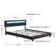 Pat tapițat negru cu LED, 160x200 cm, piele ecologică, cadru