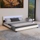 Pat matrimonial LED, eco-piele albă, 180x200 cm, stil modern