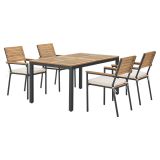 Set masă și 4 scaune grădină, lemn salcâm, structură oțel