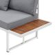 Set mobilier terasă colțar, oțel alb, lemn acacia, perne gri