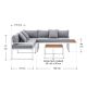 Set mobilier terasă colțar, oțel alb, lemn acacia, perne gri