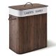 Coș rufe dreptunghiular bambus, 100L, 2 compartimente, maro