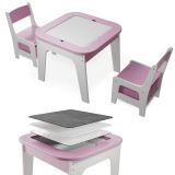 Set mobilier copii roz cu masă, 2 scaune și plăci multifuncț