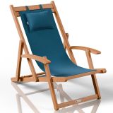 Șezlong exterior acacia, albastru, 160 kg, poliester UV