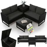 Set mobilier de grădină poliratan, 4 persoane, negru/ gri, o