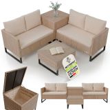 Set mobilier de grădină poliratan crem cu depozitare, 4 loc.