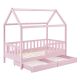 Pat copii roz cu sertare, lemn pin, 90x200 cm, design căsuță