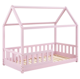 Pat pentru copii tip căsuță roz 160x80 cm din lemn masiv