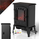 Șemineu electric negru cu efect de foc, 2000W, design retro