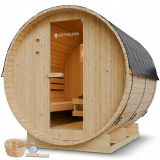 Saună finlandeză tip butoi din lemn de molid, 8kW, accesorii