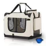 Cutie transport XL bej pentru câini mari, oțel și Oxford, cu
