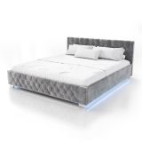 Pat matrimonial cu LED, catifea gri, 180x200 cm, design lux