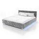 Pat matrimonial cu LED, catifea gri, 180x200 cm, design lux