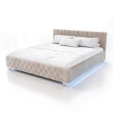 Pat modern tapițat bej cu LED, 180x200 cm, structură MDF