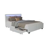Pat modern cu LED, depozitare, piele eco, alb, 140x200 cm