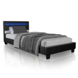 Pat tapițat negru cu LED, 90x200 cm, piele ecologică, design