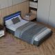 Pat tapițat LED 90x200 cm antracit, piele ecologică, MDF, 16