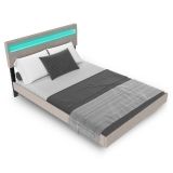 Pat modern cu LED, 200x140 cm, bej, structură solidă