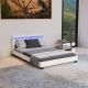 Pat modern cu LED, alb, piele ecologică, 140x200 cm, telecom