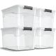 Cutii depozitare plastic 45L, set 4 bucăți cu capace, albe